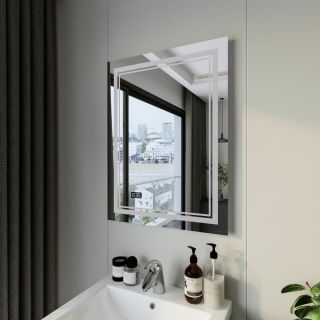 Зеркало с подсветкой Бриклаер Эстель-2 4627125414282 с часами 60 см на взмах руки